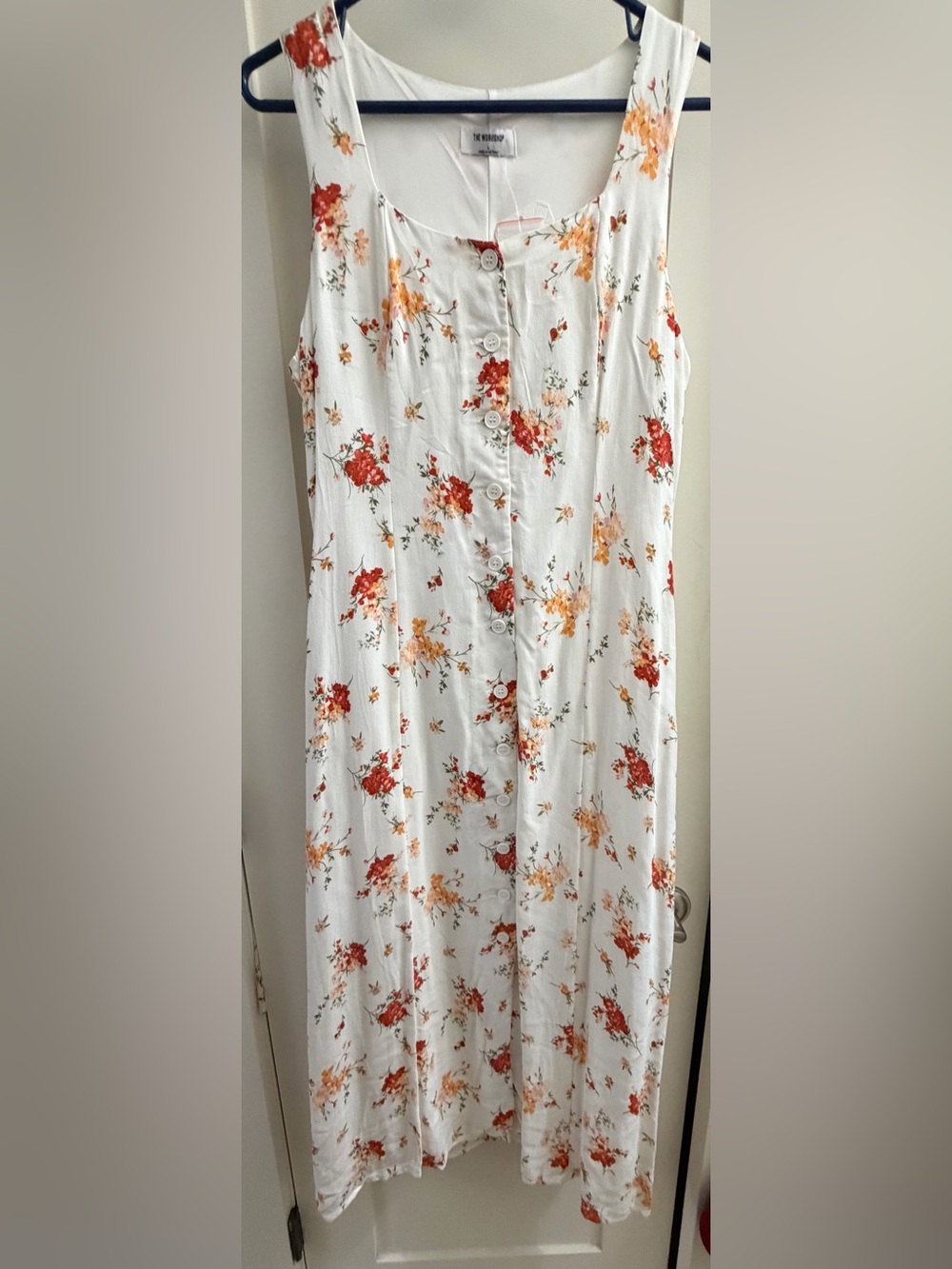Altar'd State Cream Maxi Dress with Red & Orange Floral Print